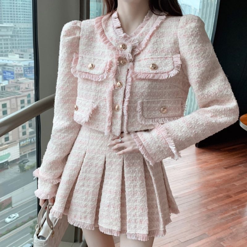 Winter Clothing Korean - Women Elegant Tassel Y2K Korean Suit