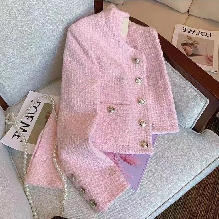 Women Tweed Fragrant Pink Jack - Jack Winter Clothing 评论和价格