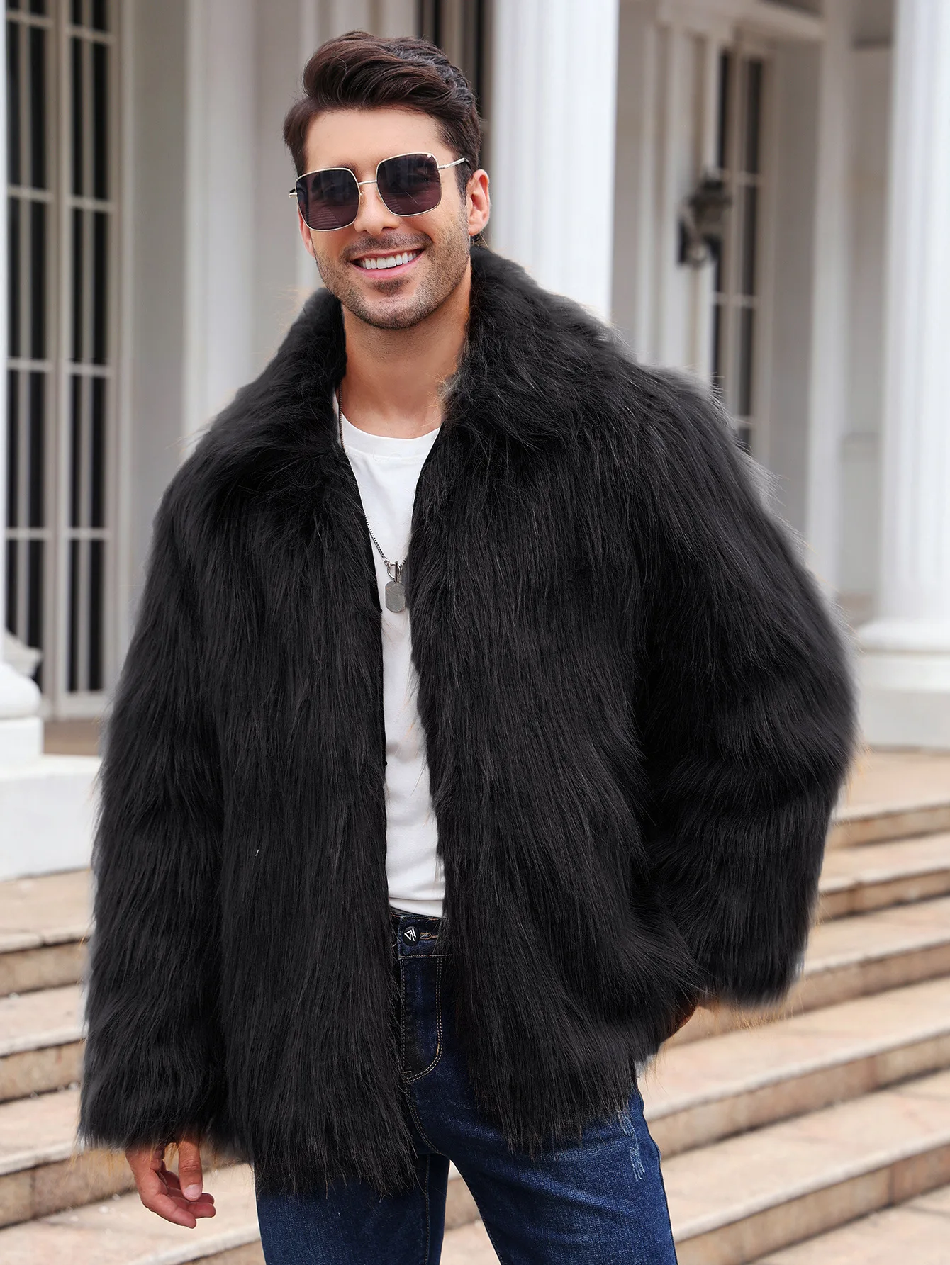 Men Faux Fox Fur Jacket Coat W - Winter Clothing Uae 评论和价格