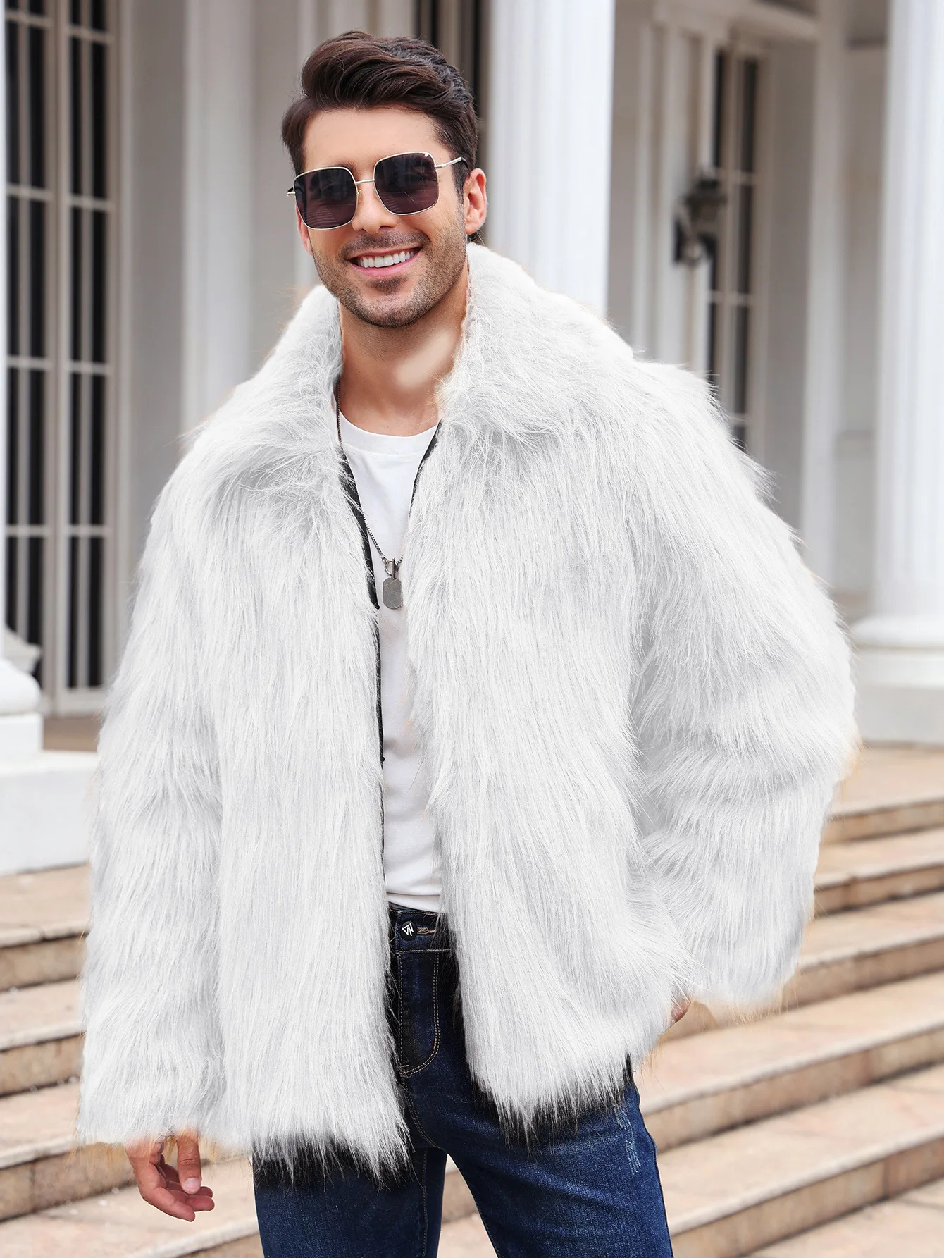 Men Faux Fox Fur Jacket Coat W - Winter Clothing Uae 评论和价格