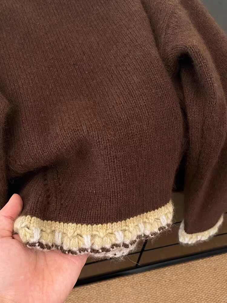 Women's Brown Patchwork Pullov - Winter Clothing Factory Outlet 评论和价格