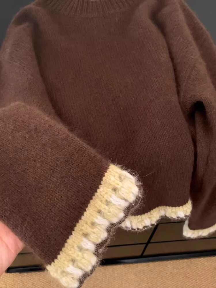 Women's Brown Patchwork Pullov - Winter Clothing Factory Outlet 评论和价格
