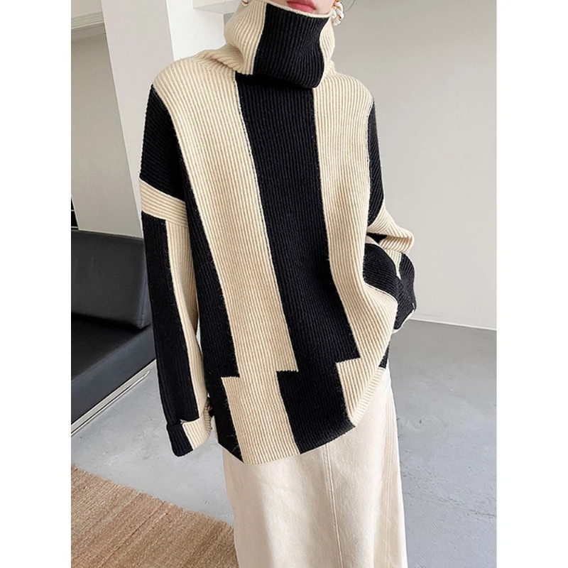 Lazy Style Striped Contrast Lo - Winter Clothing Korean 评论和价格