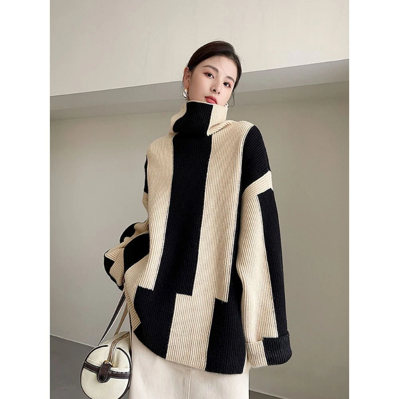 Lazy Style Striped Contrast Lo - Winter Clothing Korean 评论和价格