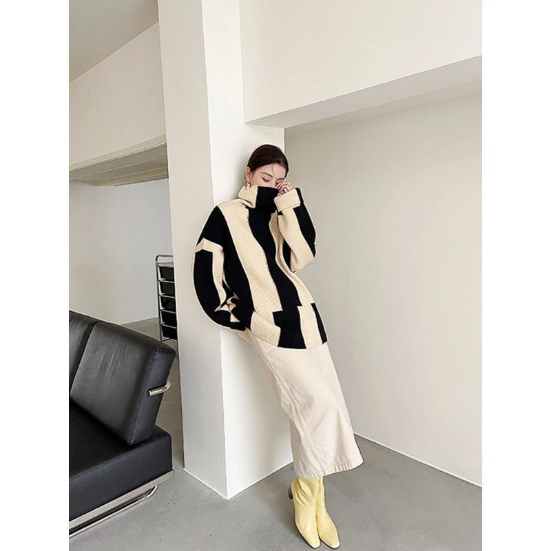 Lazy Style Striped Contrast Lo - Winter Clothing Korean 评论和价格